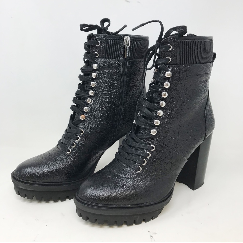 Vince Camuto Ermania Leather Chunky Heeled Combat Boots Women's Size 8